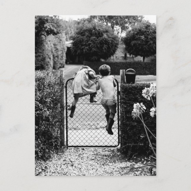 Deux enfants'échappent vykort (Framsida)