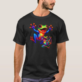 Deux grenouilles colorées qui sautent de joie. t shirt