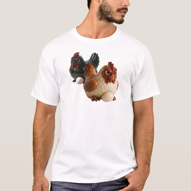 Deux poules sur un tee-shirt couvent. t shirt (Framsida)