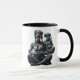 Deux poupées câlinent leurs doux lapins. mugg