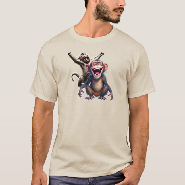 Deux singes morts de rire font la fête. t shirt (Framsida)