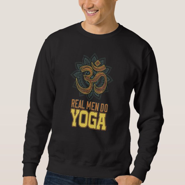 Devanagari Real Man Do Yoga Namaste Lång Ärmad Tröja (Framsida)