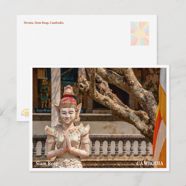Devata-staty Siem Reap Kambodja vykort (Fram/baksida)