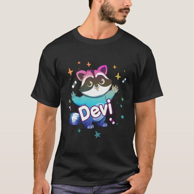Devi - Cute Boy Namn med Coola Raccoon T Shirt (Framsida)