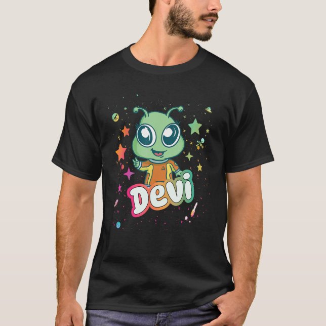 DEVI - Cute Boy Namn med söt Alien T Shirt (Framsida)
