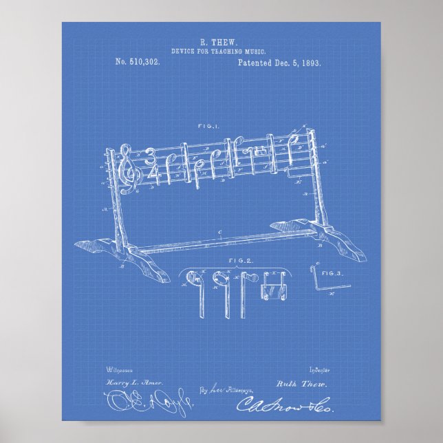Device Teaching Music 1893 Patent Art Blueprint Poster (Framsidan)