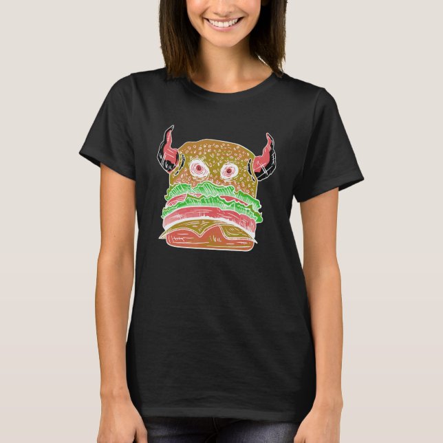 Devil Burger Crazy Eyes Hamburger Cheesburger Deli T Shirt (Framsida)