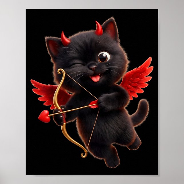 Devil Cupid Cat Art Cute Angel Demon Cat Funny  Poster (Framsidan)