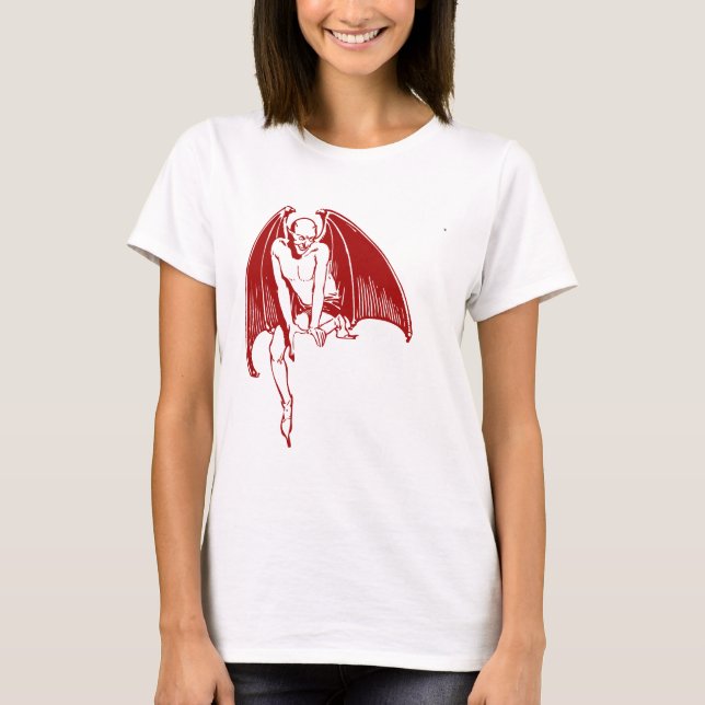 Devil Evil Demon Monster Wings Gothic T Shirt (Framsida)