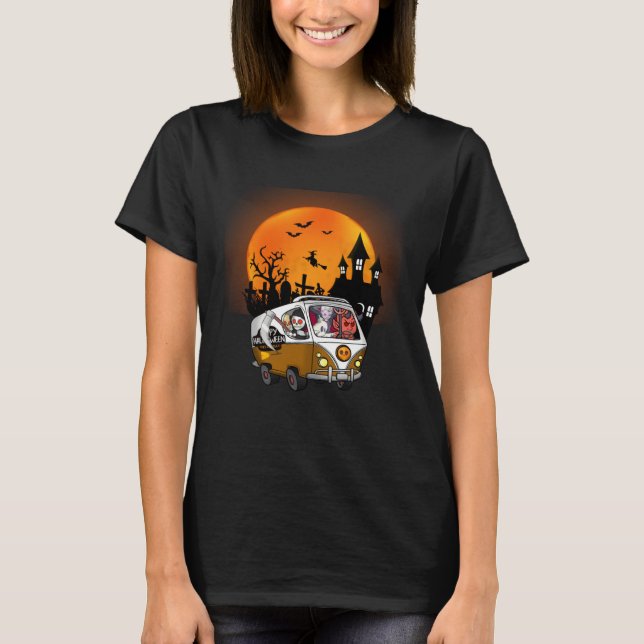 Devil Ghost Skeleton Dracula Grim Reaper Halloween T Shirt (Framsida)