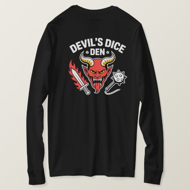 Devil’s Dice Den RPG Gamer T‑Shirt – Red Demon Hea T Shirt (Design baksida)
