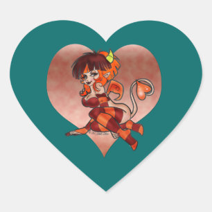 "Devilish Flirt" DJÄVULEN GIRL Sticker Hjärtformat Klistermärke