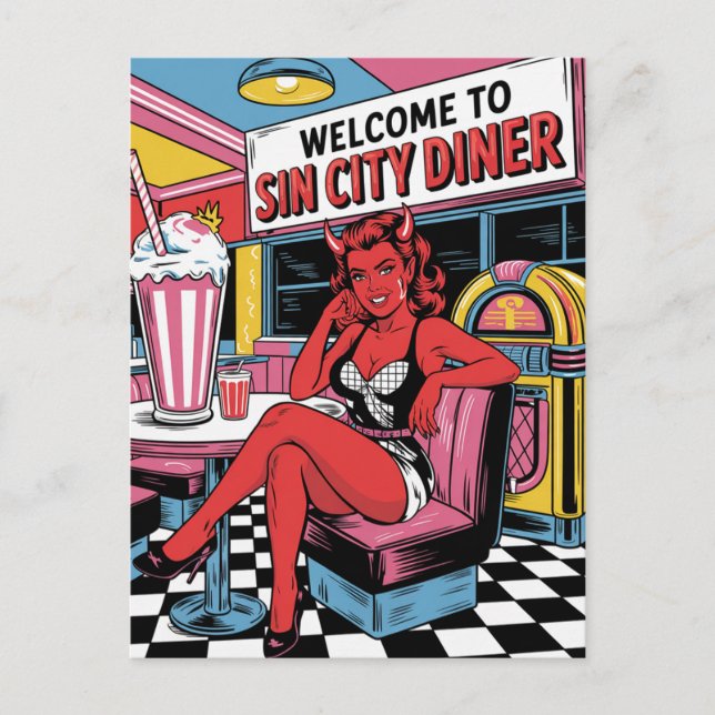 Devilish Woman vid Sin City Middag Bok Vykort (Framsida)
