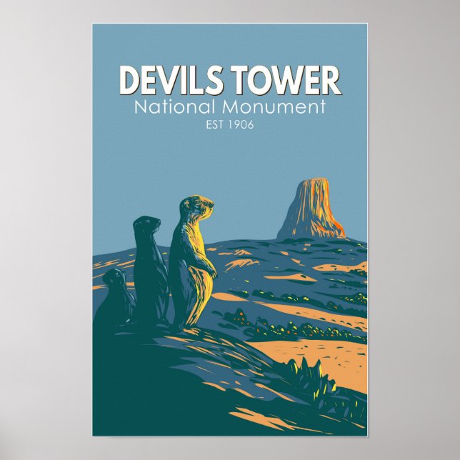 Devils Tower National Monument Prairie Dog Vintage Poster (Framsidan)