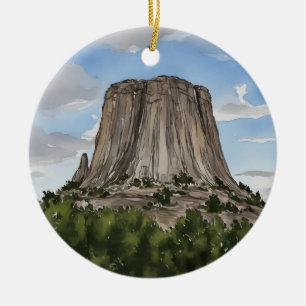 Devils Tower National Monument Wyoming Akvarell Julgransprydnad Keramik