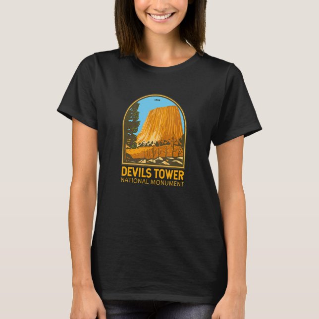 Devils Tower National Monument Wyoming Emblem Vint T Shirt (Framsida)