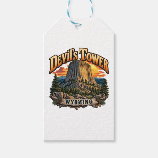 Devil's Tower Wyoming Retro Solnedgång Grafik Presentetikett