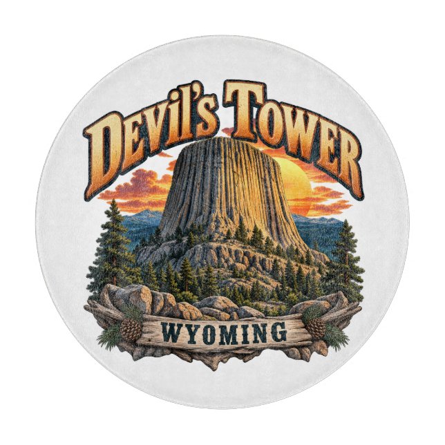 Devil's Tower Wyoming Vintage Solnedgång Grafik (Framsidan)