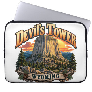 Devil's Tower Wyoming Vintage Solnedgång Grafik Laptop Fodral
