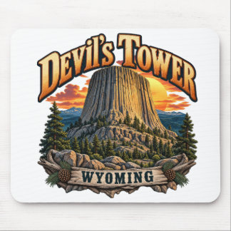 Devil's Tower Wyoming Vintage Solnedgång Grafik Musmatta