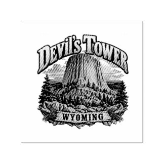 Devil's Tower Wyoming Vintage Solnedgång Grafik Självfärgande Stämpel