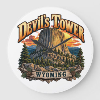 Devil's Tower Wyoming Vintage Solnedgång Grafik Stor Klocka