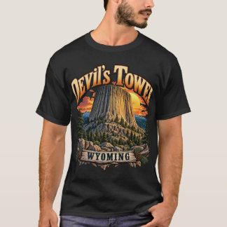Devil's Tower Wyoming Vintage Solnedgång Grafik T Shirt