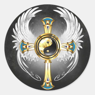 Devine Egyptian Guld Yin Yang Symbol Runt Klistermärke