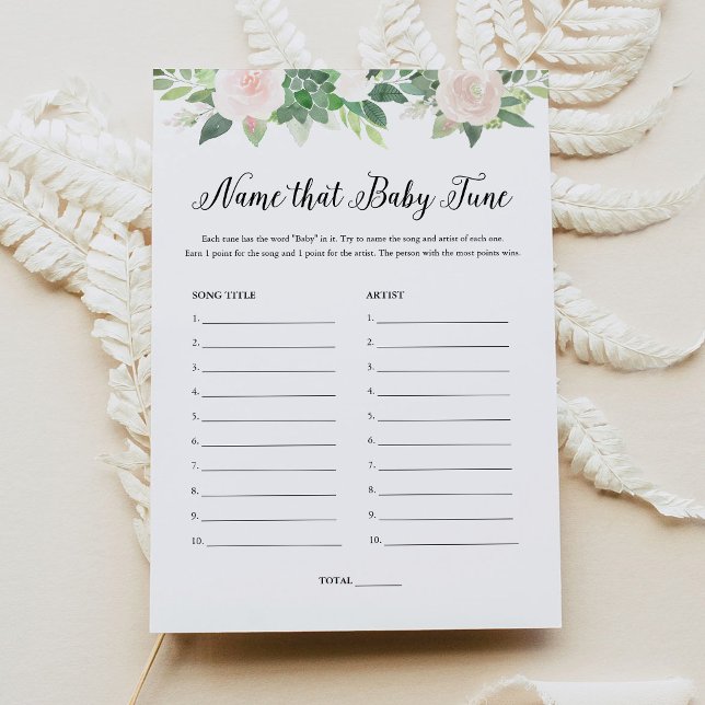 DEVON Blommigt Namn att Baby Tune Baby Shower Game Inbjudningar (Skapare uppladdad)