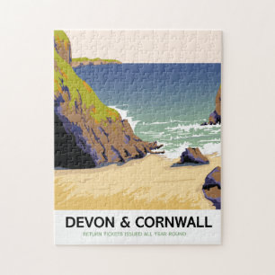 Devon & Cornwall "Go by rail" vintage stil Pussel