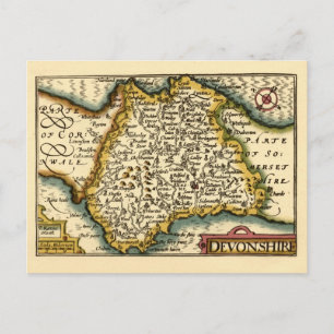 Devon (Devonshire) County England Antik karta Vykort