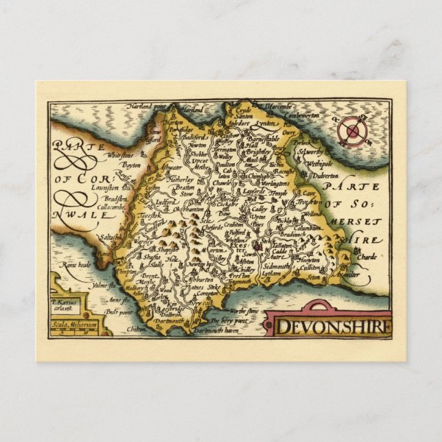 Devon (Devonshire) County England Antik karta  Vykort (Framsida)