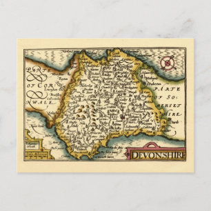 Devon (Devonshire) County England Antik Karta Vykort