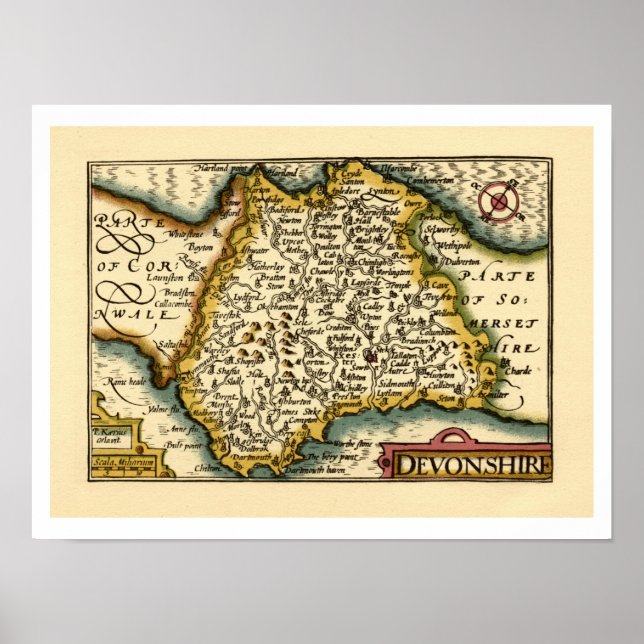 Devon (Devonshire) County England Antiquarian Kart Poster (Framsidan)