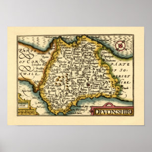 Devon (Devonshire) County England John Speed Karta Poster