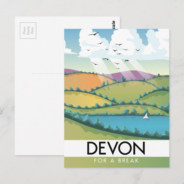 Devon "för en paus" sommarresor affisch vykort (Fram/baksida)