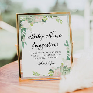 DEVON Greenery Baby Namn Ideas Game Sign Poster