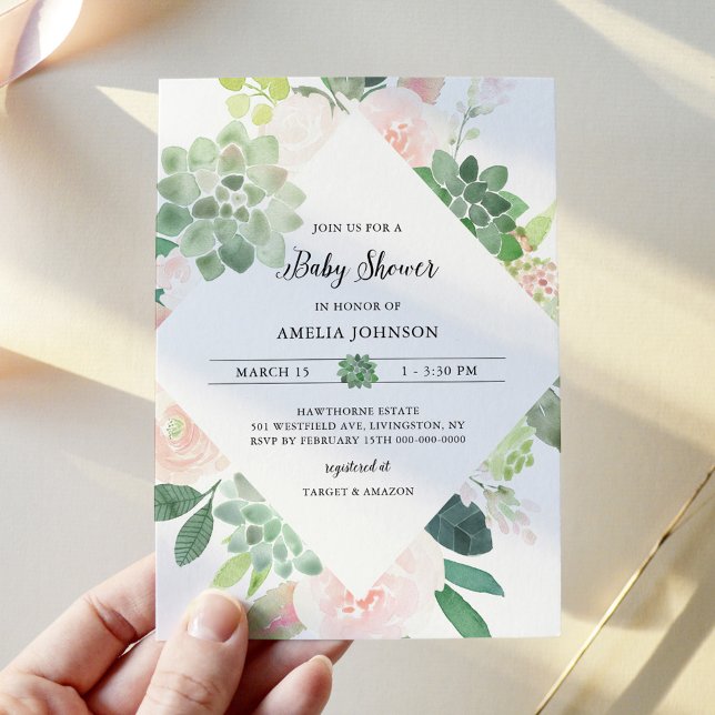 DEVON Greenery Succuly Baby Shower Inbjudningar (Skapare uppladdad)