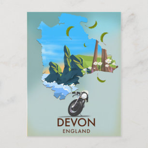 Devon Karta Travel-affisch Vykort