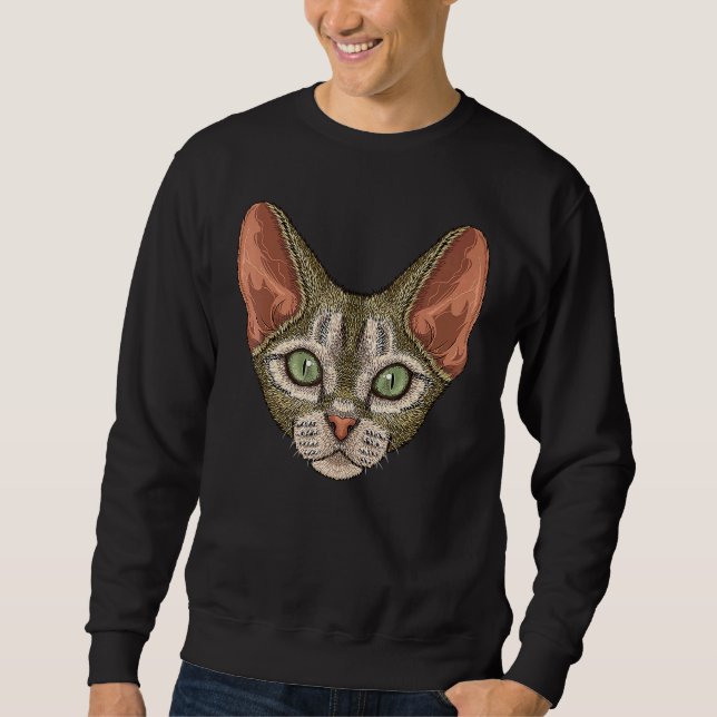 Devon Rex Ansikte Cute Devon Rex Cat Breed Animal Lång Ärmad Tröja (Framsida)