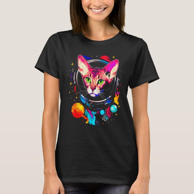 Devon Rex Cat Astronaut T Shirt (Framsida)