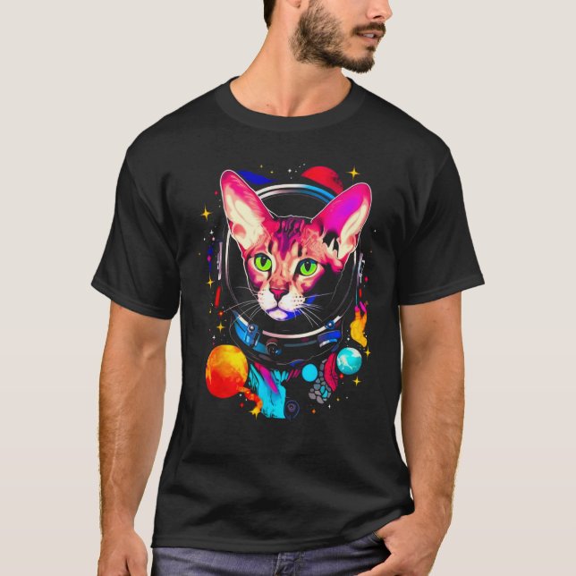Devon Rex Cat Astronaut T Shirt (Framsida)