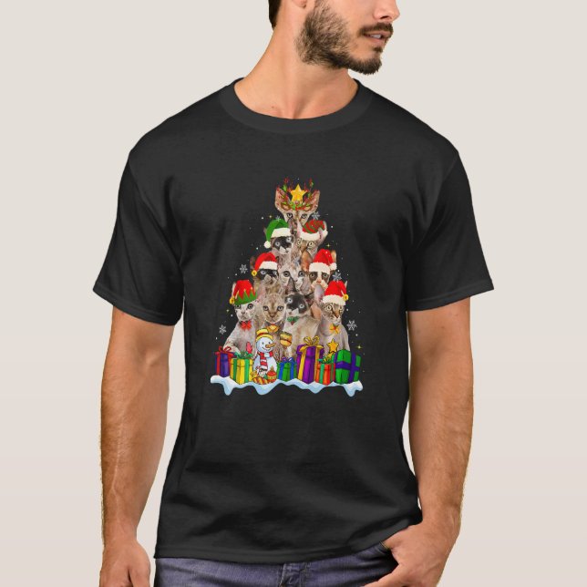 Devon Rex Cat Christmas Santa Hat  Xmas Tree Pajam T Shirt (Framsida)
