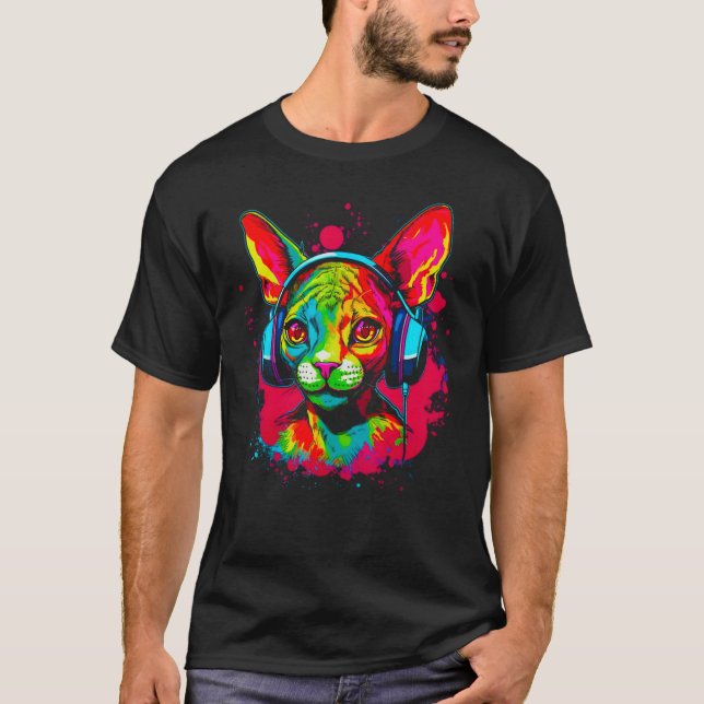 Devon Rex Cat DJ T Shirt (Framsida)