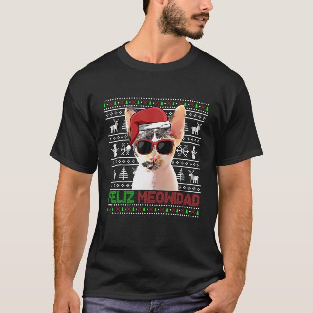 Devon Rex Cat Feliz Meowidad Funny jul T Shirt (Framsida)