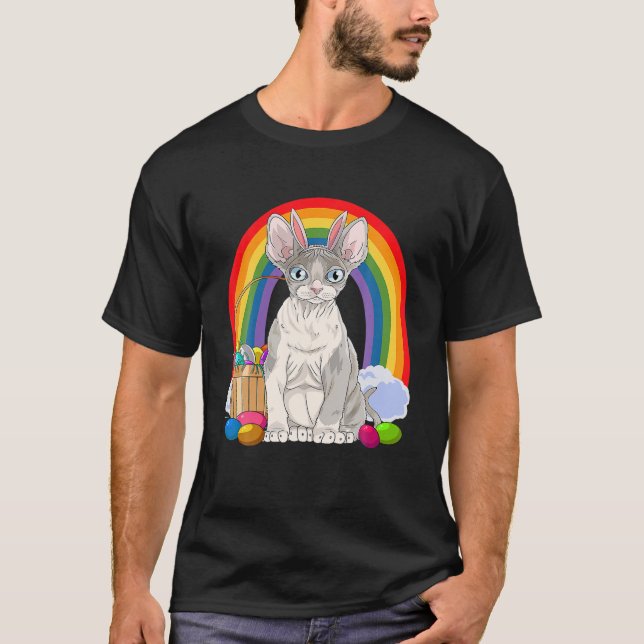Devon Rex Cat Glad påsk Eggs Bunny T Shirt (Framsida)