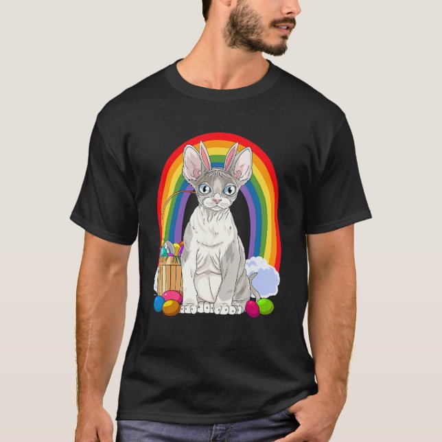 Devon Rex Cat Glad påsk Eggs Bunny T Shirt (Framsida)