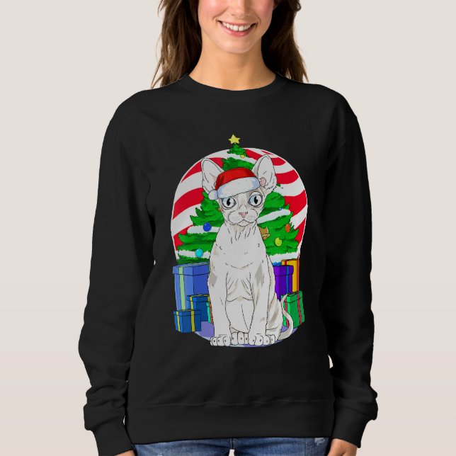 Devon Rex Cat Santa Julgran Decor T Shirt (Framsida)