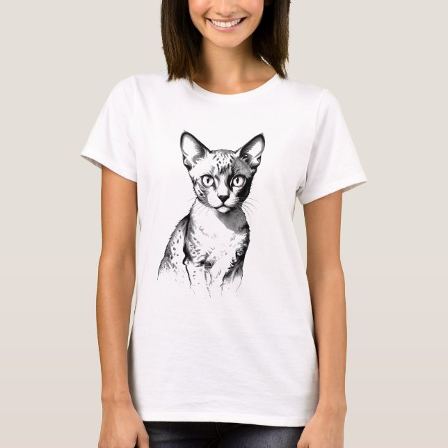 Devon Rex Cat Sketch Women's T-Shirt (Framsida)