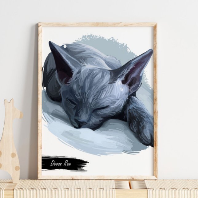 Devon Rex Cat-utskrift | Skriv ut kattvägg Poster (Skapare uppladdad)